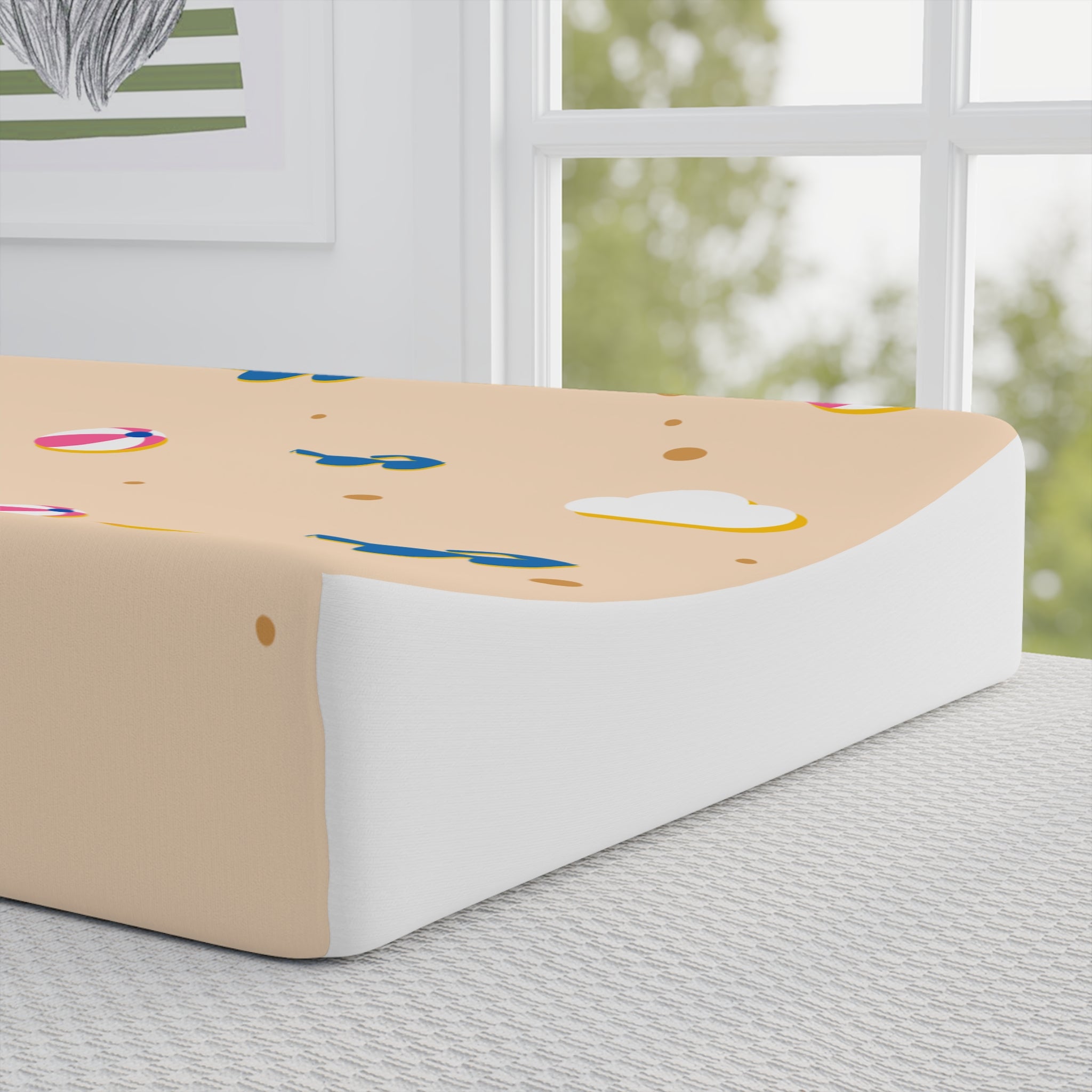 Beach Day Baby Changing Pad Cover — Cute Seashell & Float Pattern