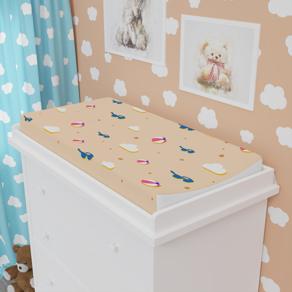 Beach Day Baby Changing Pad Cover — Cute Seashell & Float Pattern